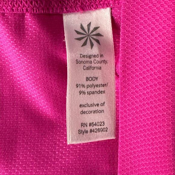 Athleta Medium BIrdie Polo Top V-Neck Stretch Ruched Sides Short Sleeves Pink - Picture 9 of 10